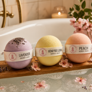 Luxury Bath Bomb Trio Gift Set (Lavender, Honeybee Lemon, Peach)