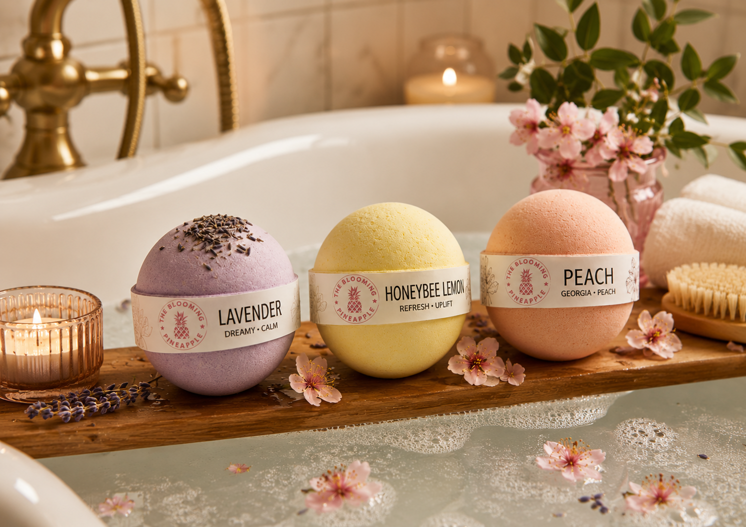 Luxury Bath Bomb Trio Gift Set (Lavender, Honeybee Lemon, Peach)